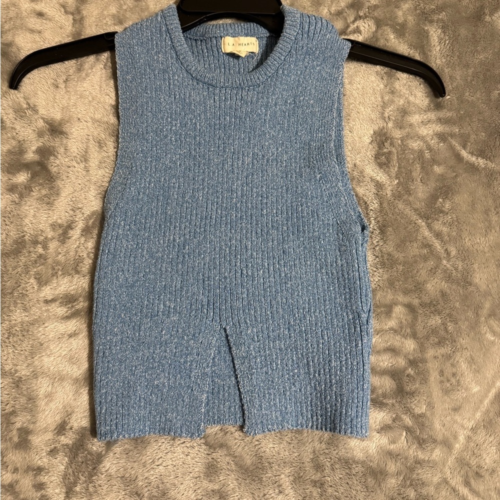 La Hearts Blue Knit Sleeveless Top